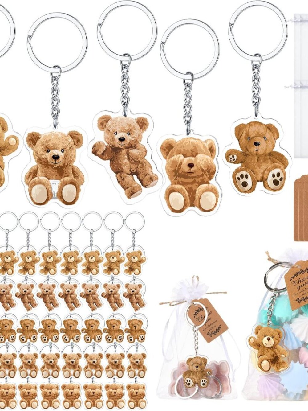 50 Set Baby Shower Favors for Guest Bear Keychain Bulk